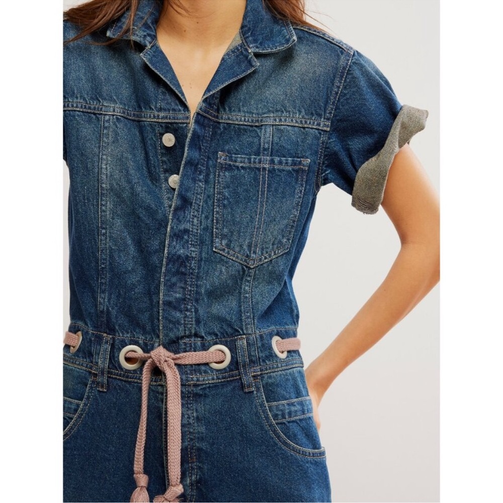 NWT FREE PEOPLE We The Free Edison Edison Wide Leg Coverall / Cerulean Skies - Picture 2 of 7